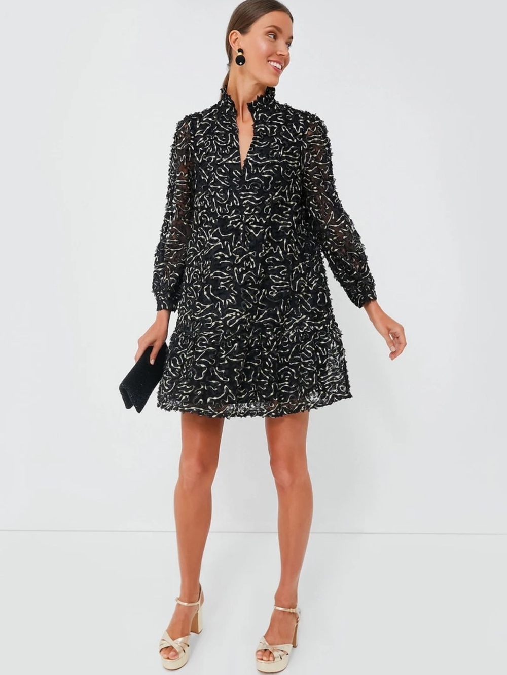 Tuckernuck Black Mini Dress with Ivory Swirl Detail